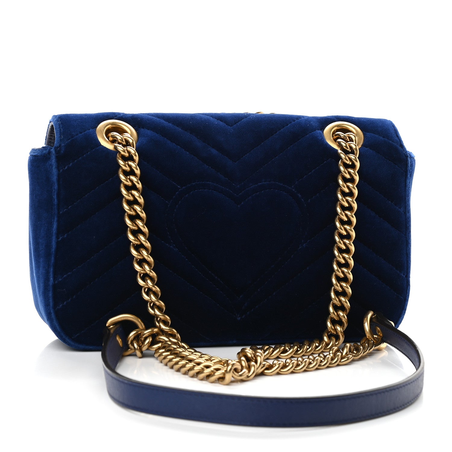 Gucci Velvet Matelasse Embroidered Mini GG Marmont Shoulder Bag Cobalt Blue 3 of 9