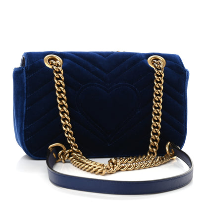 Gucci Velvet Matelasse Embroidered Mini GG Marmont Shoulder Bag Cobalt Blue 3 of 9