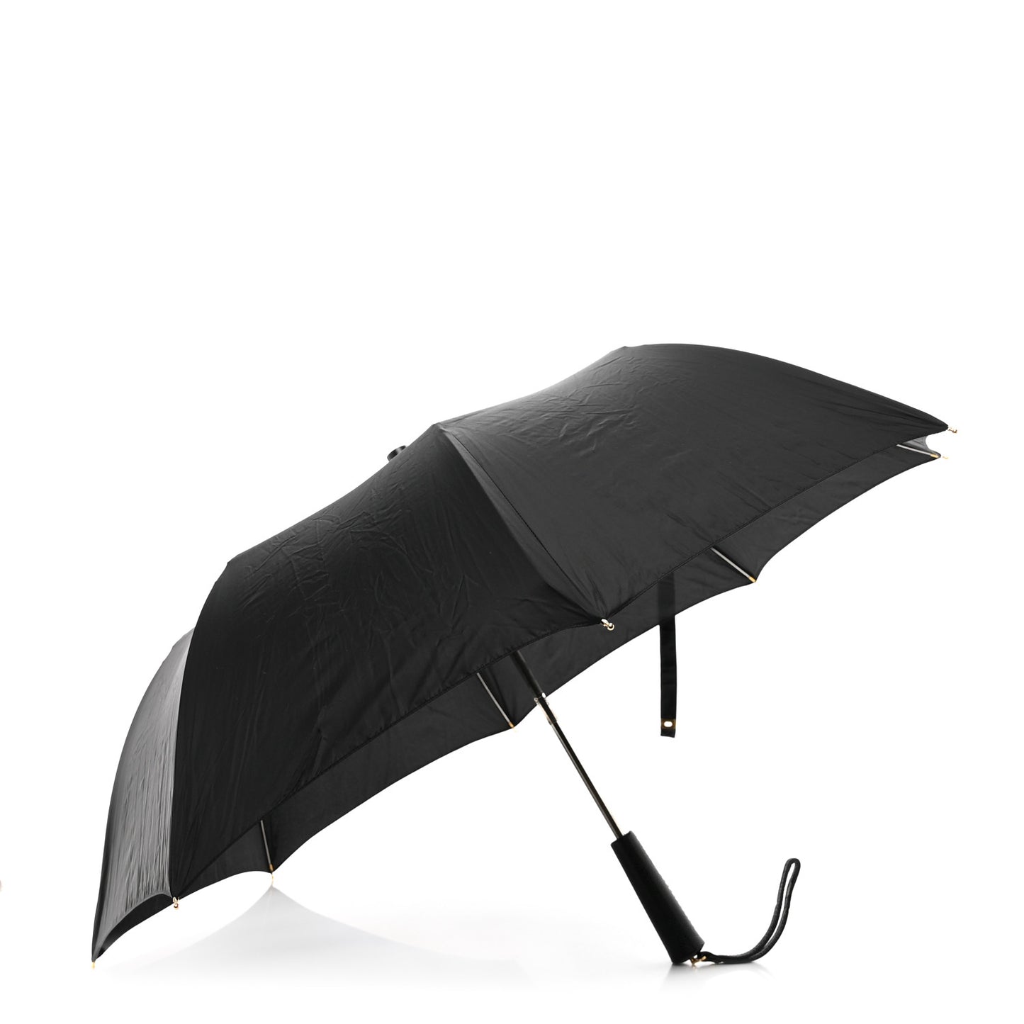 Nylon Grained Calfskin Umbrella With Case Black