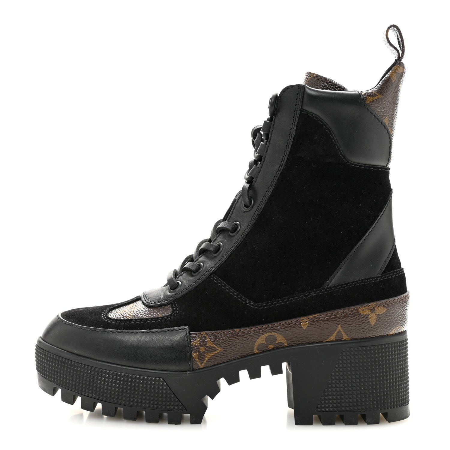 Louis Vuitton Suede Calfskin Monogram Laureate Platform Desert Boots 34.5 Black 1 of 9