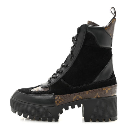 Louis Vuitton Suede Calfskin Monogram Laureate Platform Desert Boots 34.5 Black 1 of 9
