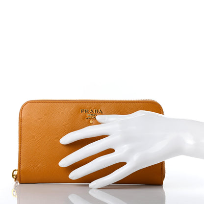 Prada Saffiano Metal Zip Around Wallet Ocra 2 of 6