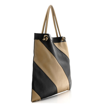 Gucci Smooth Calfskin Diagonal Striped Zumi Tote Black Beige 4 of 11
