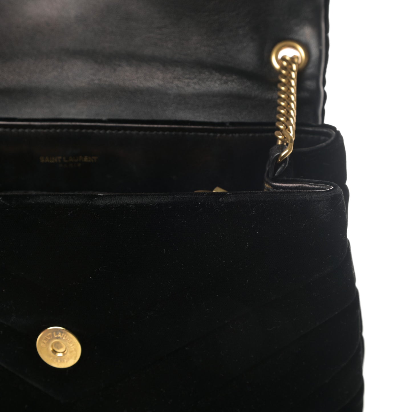 Velvet Y Quilted Monogram Small Loulou Chain Satchel Black