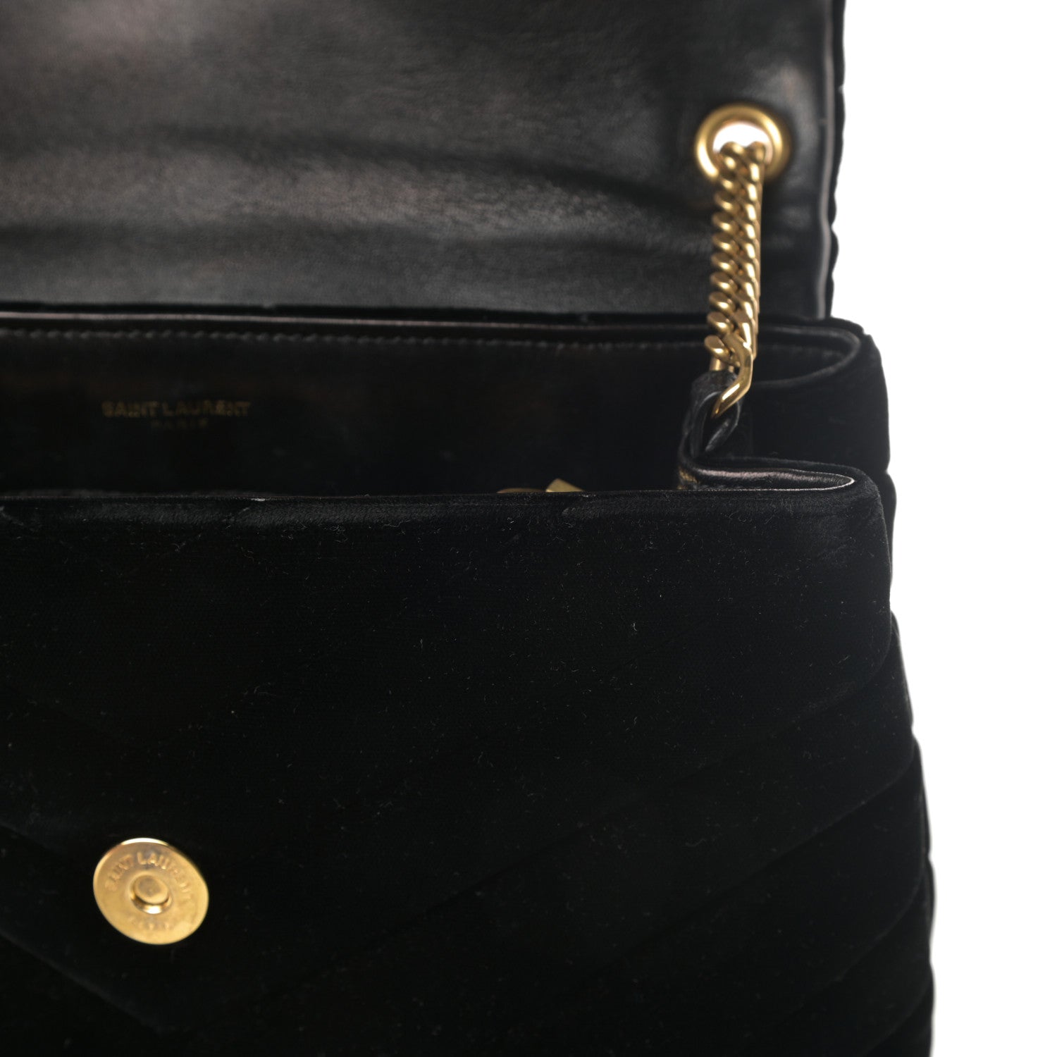 Saint Laurent Velvet Y Quilted Monogram Small Loulou Chain Satchel Black 15 of 17