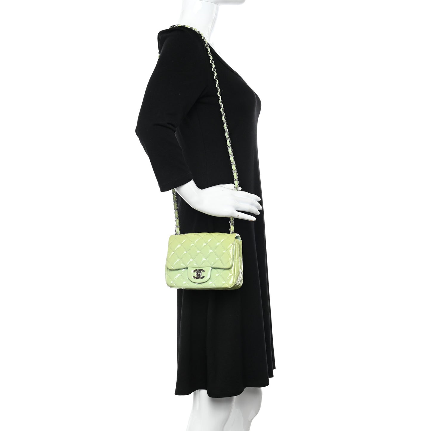 Patent Calfskin Quilted Mini Square Flap Light Green