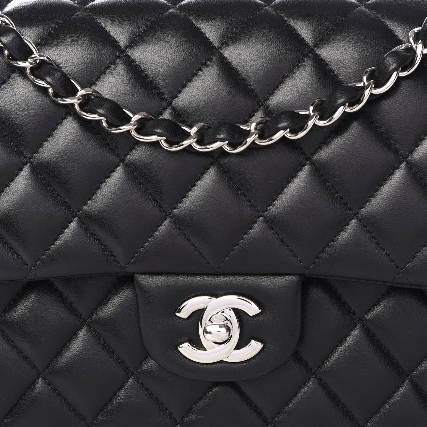 Lambskin Quilted Medium Double Flap Black