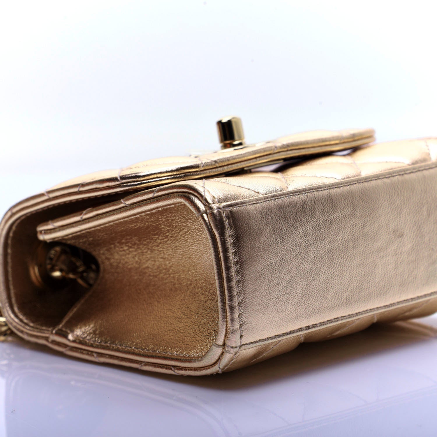 Chanel Metallic Lambskin Quilted Mini Trendy CC Clutch With Chain Gold 6 of 17