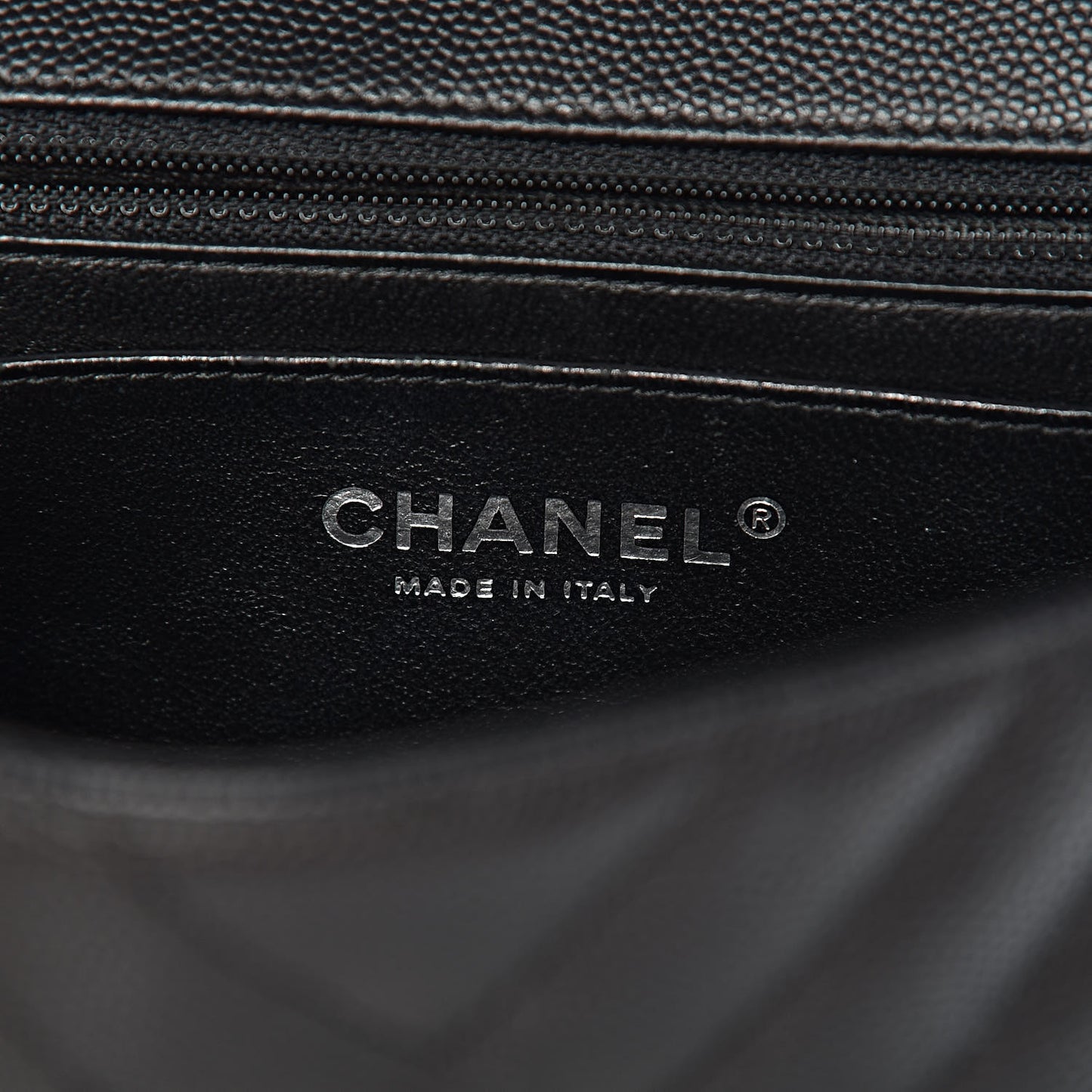 Caviar Chevron Quilted Mini Rectangular Flap Black