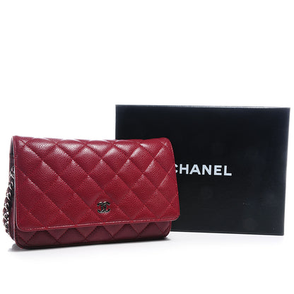 Chanel Caviar Quilted Wallet on Chain WOC Red 9 of 9
