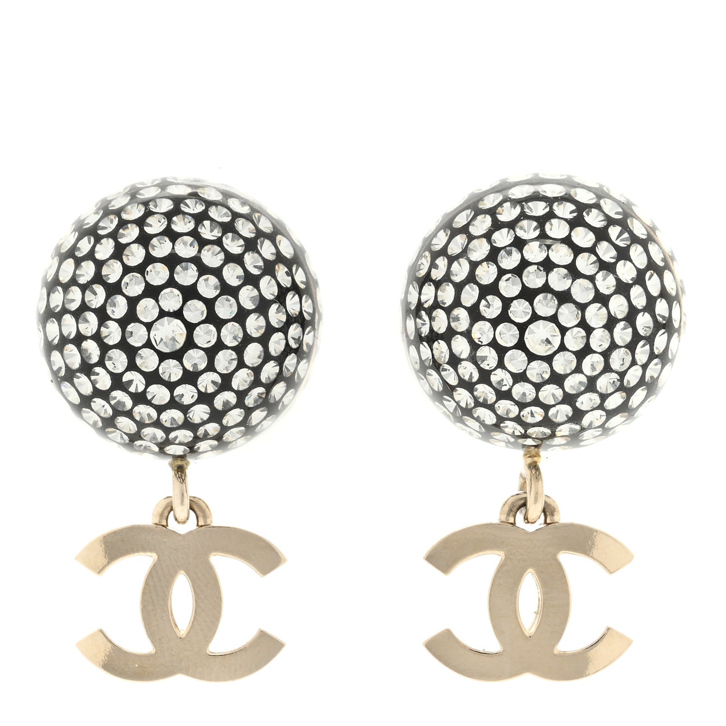 Resin Crystal CC Drop Earrings Gold Black