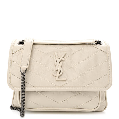 Saint Laurent Crinkled Calfskin Matelasse Monogram Baby Niki Chain Satchel Ivory 1 of 10
