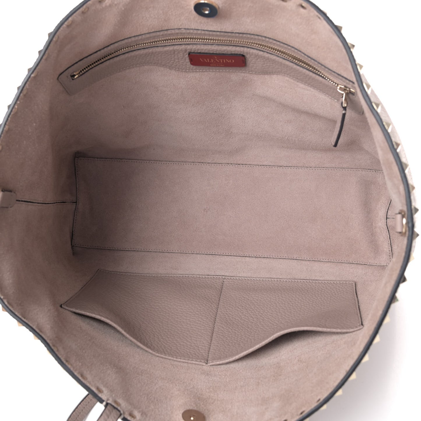 Grained Calfskin Rockstud Shoulder Tote Poudre
