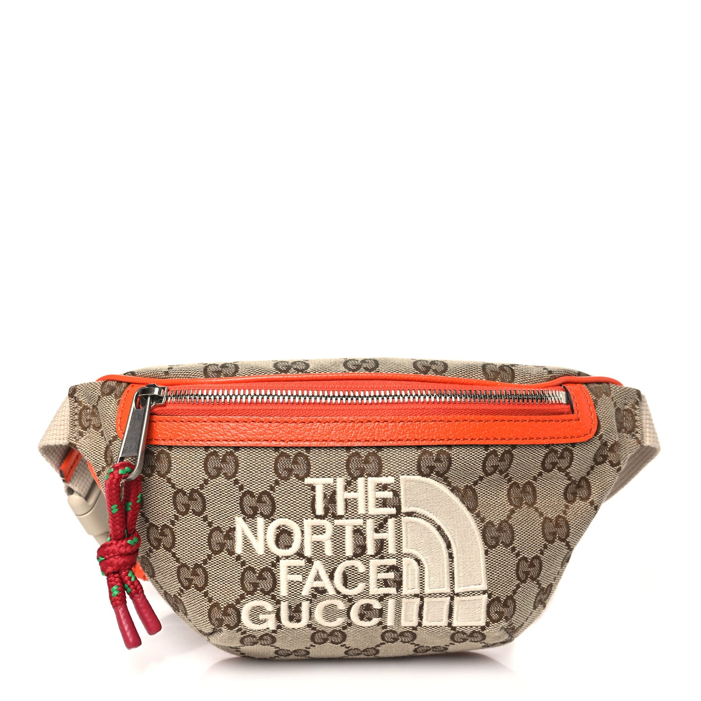 X THE NORTH FACE Monogram Textured Dollar Calfskin Embroidered Belt Bag Beige Ebony Mystic White Deep Orange