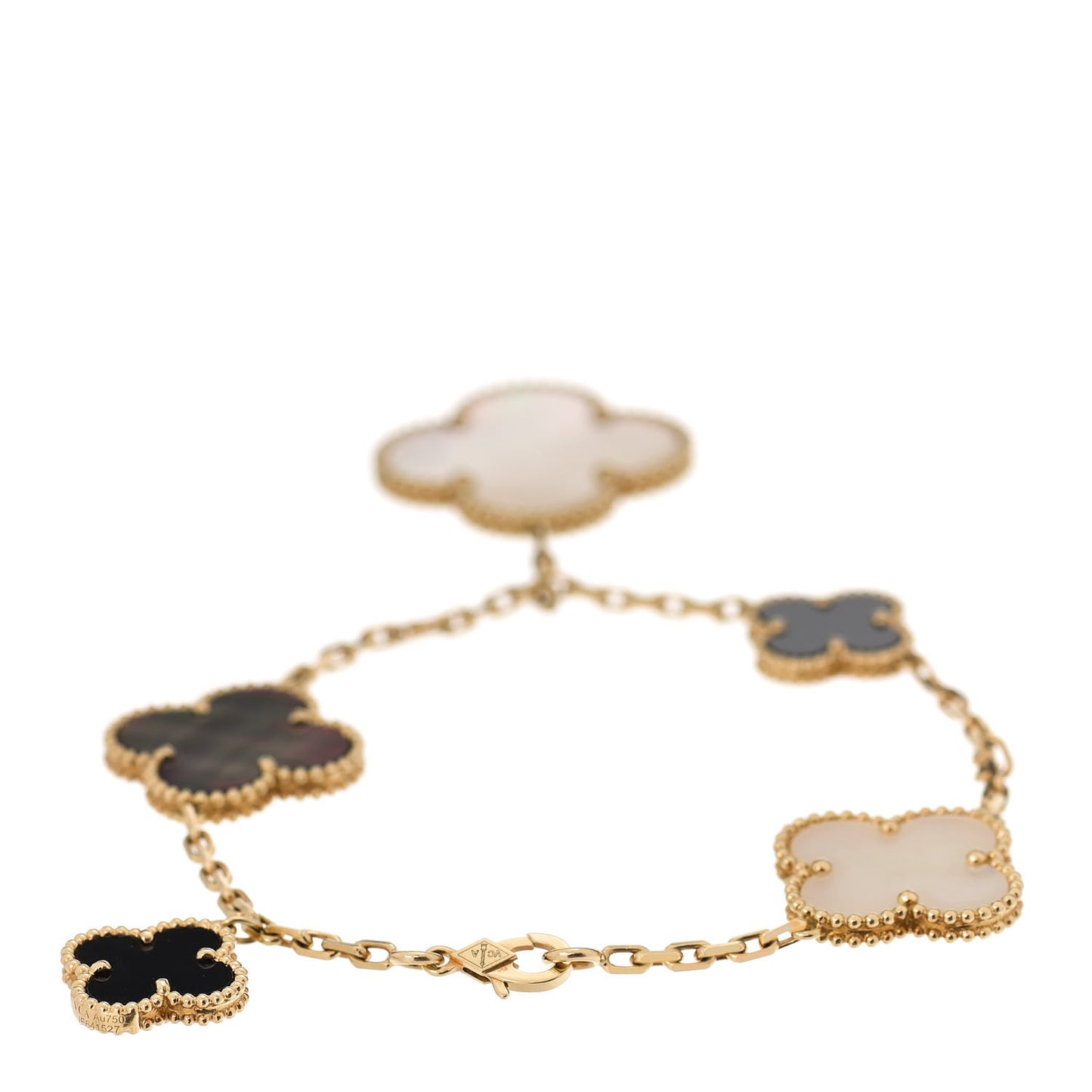 18K Yellow Gold Grey Mother of Pearl Black Onyx 5 Motifs Magic Alhambra Bracelet