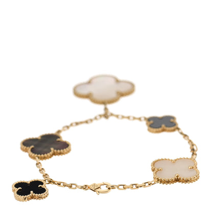 Van Cleef & Arpels 18K Yellow Gold Grey Mother of Pearl Black Onyx 5 Motifs Magic Alhambra Bracelet 2 of 4
