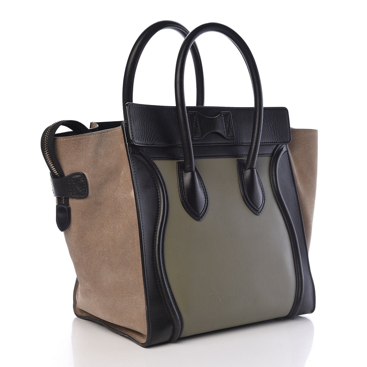 Satin Calfskin Suede Mini Tri-Color Luggage Almond