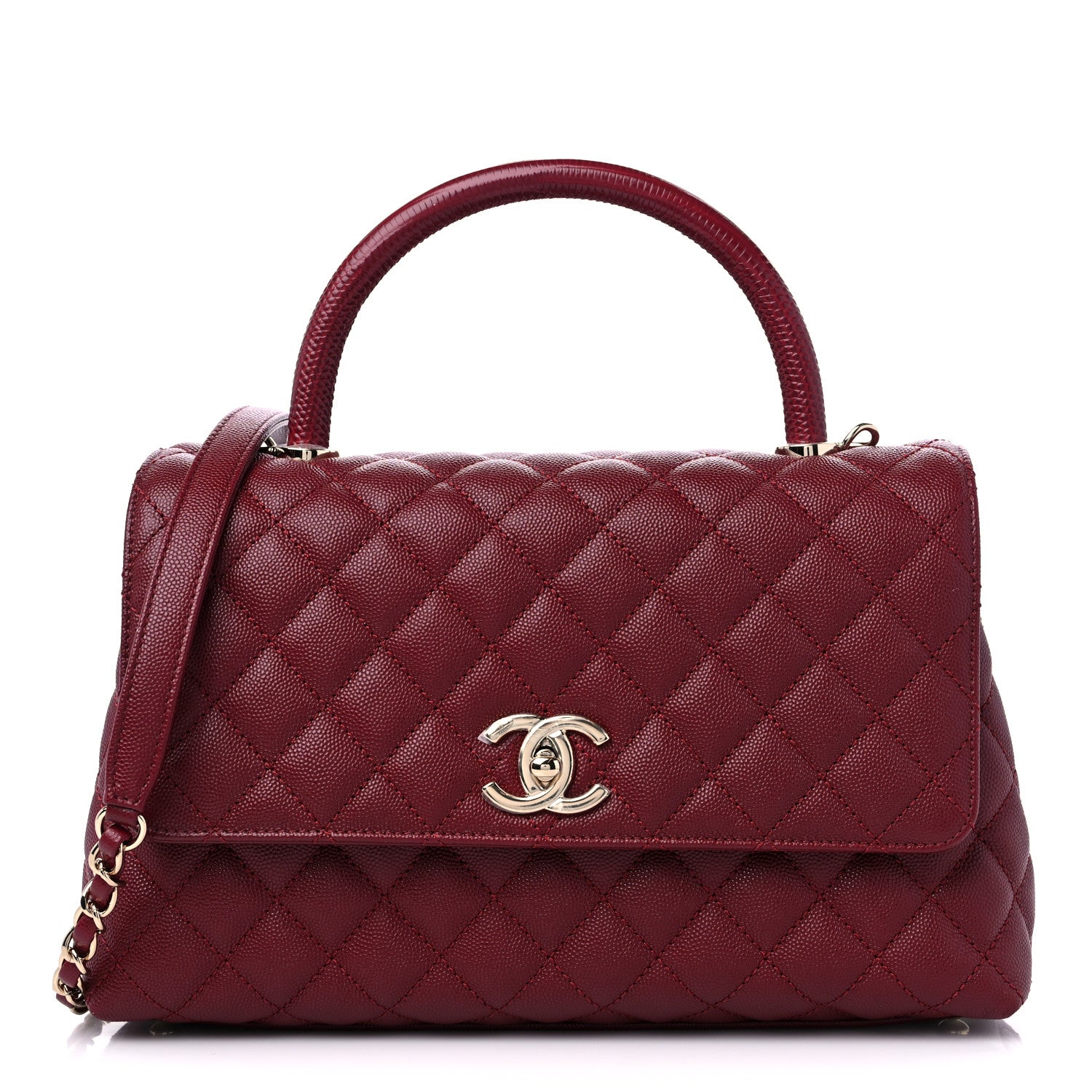 Chanel Caviar Lizard Embossed Quilted Small Coco Handle Flap Burgundy 1 of 9