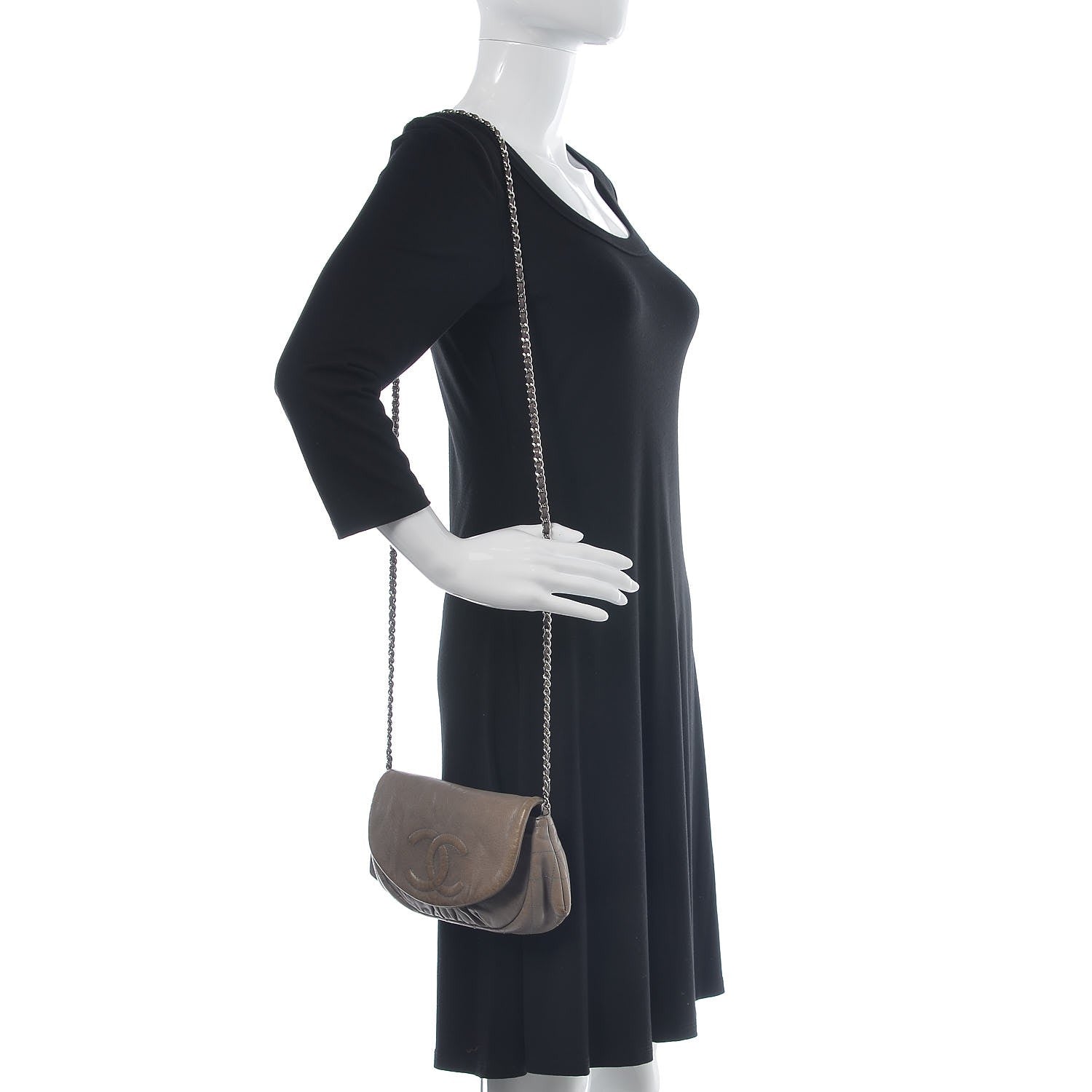 Chanel Lambskin Half Moon Wallet on Chain WOC Light Grey 2 of 11