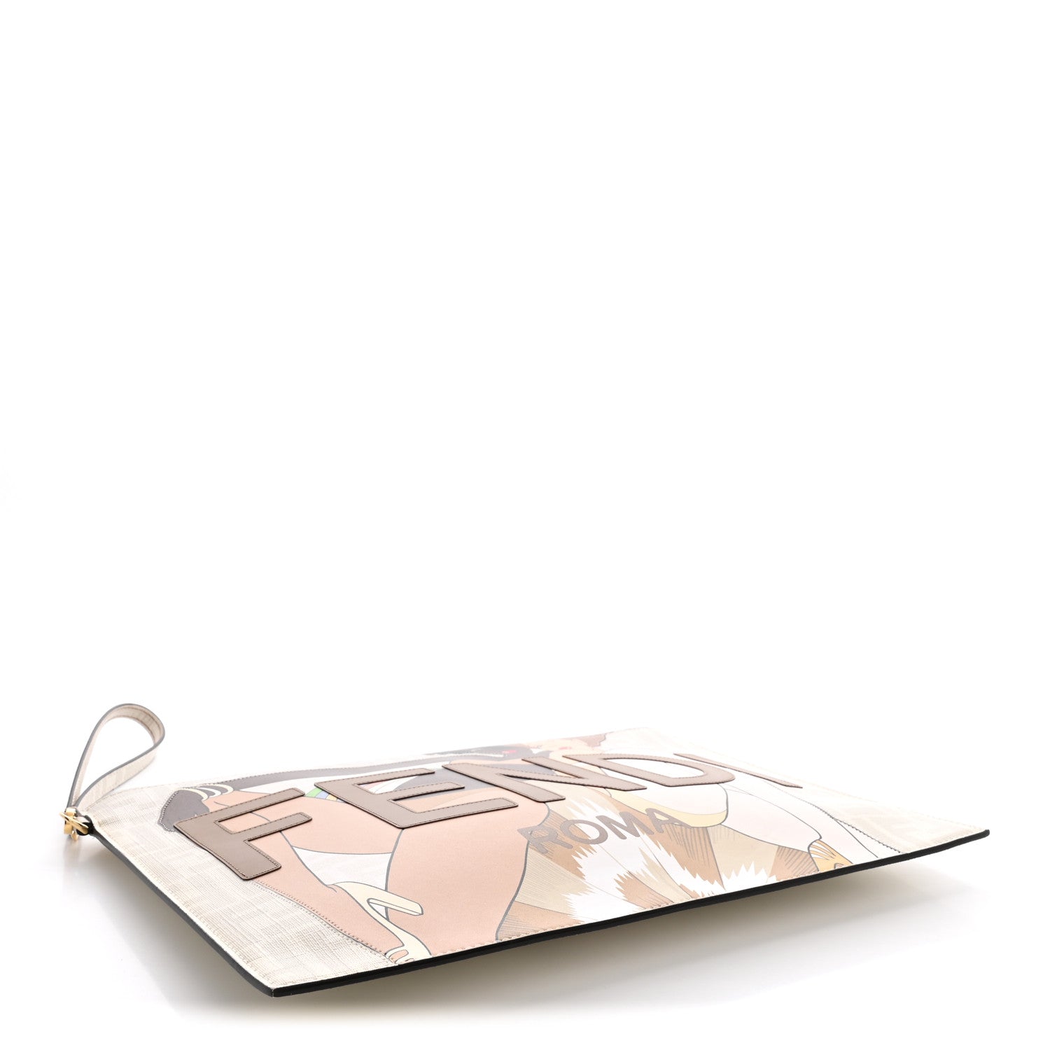 Fendi Glazed Fabric Vitello Liberty FF 1974 Logo Bikini Girls Inlay Large Flat Pouch Bianco Perla Multicolor 4 of 8