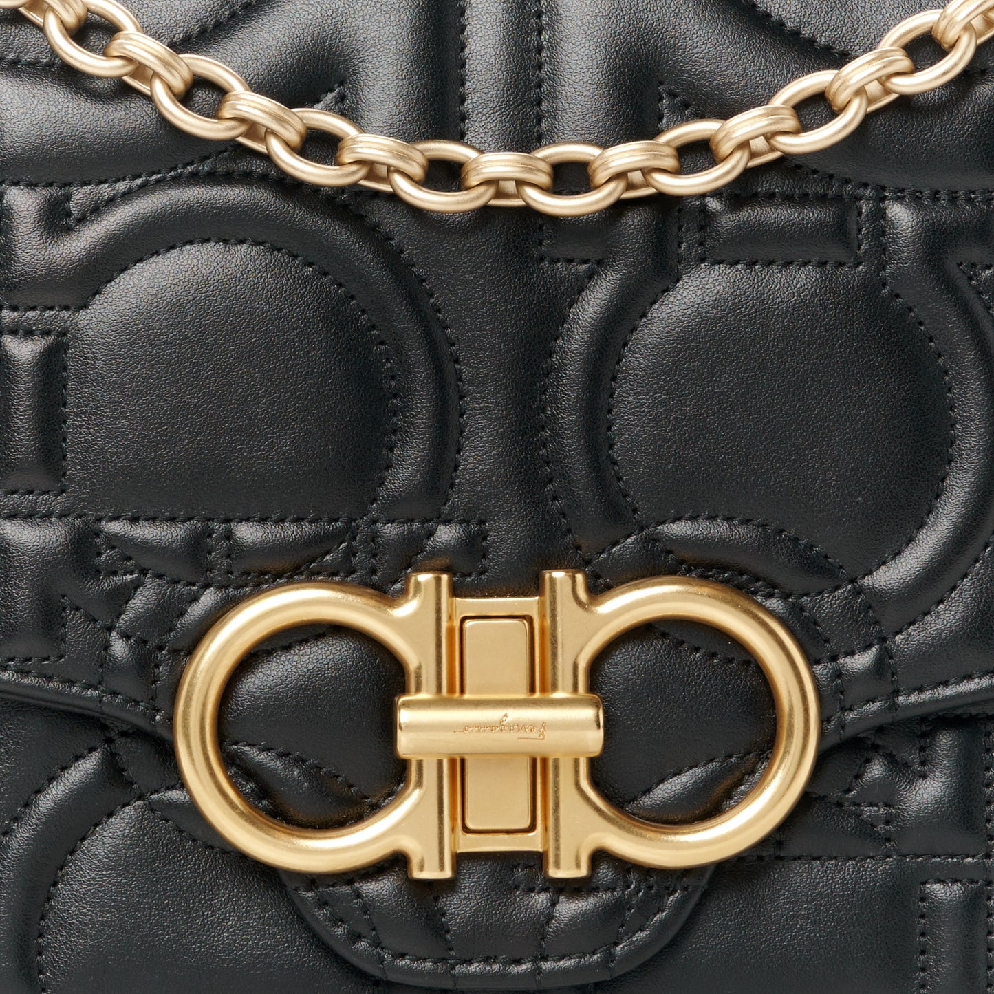 Calfskin Quilted Gancini Medium Flap Bag Black