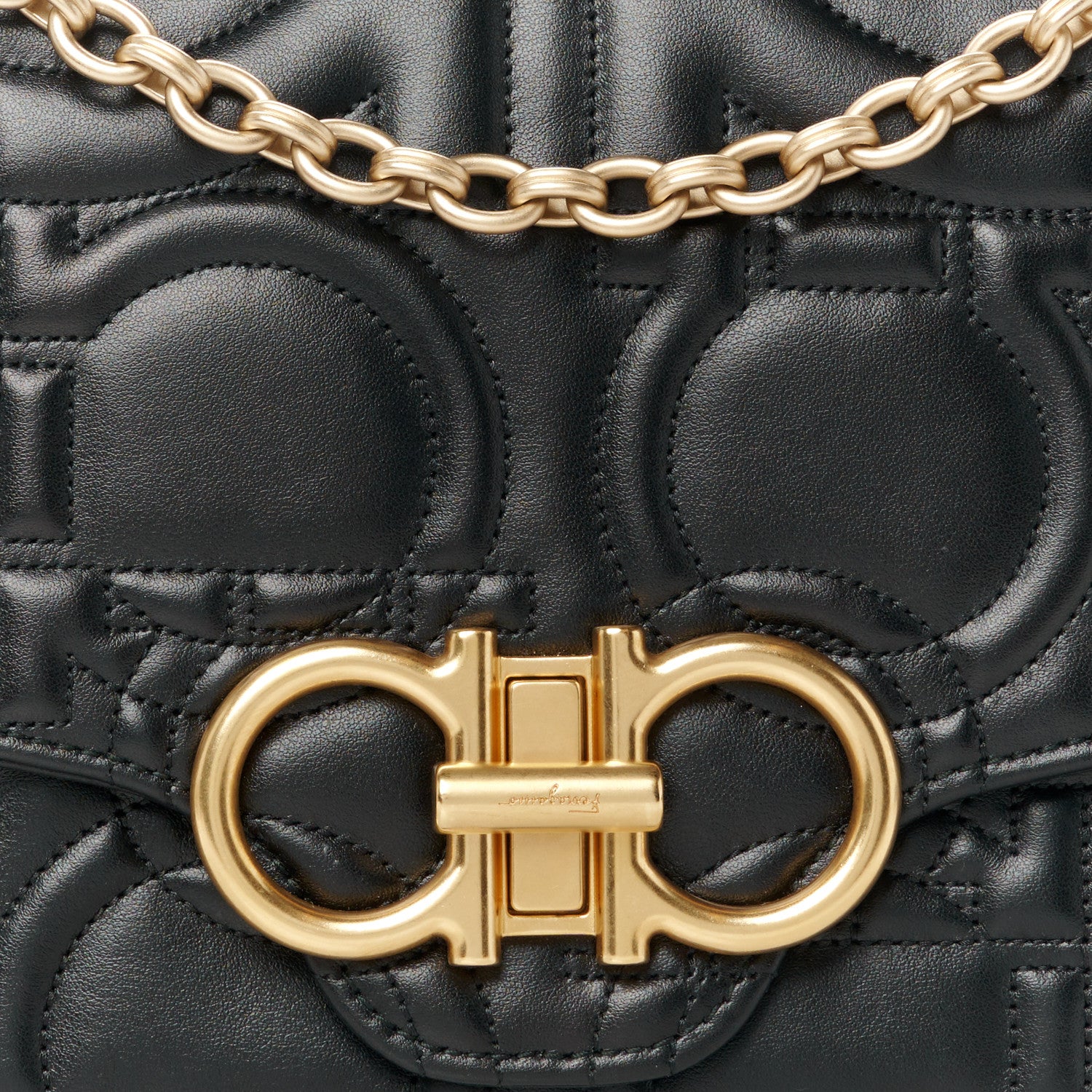 Salvatore Ferragamo Calfskin Quilted Gancini Medium Flap Bag Black 8 of 10