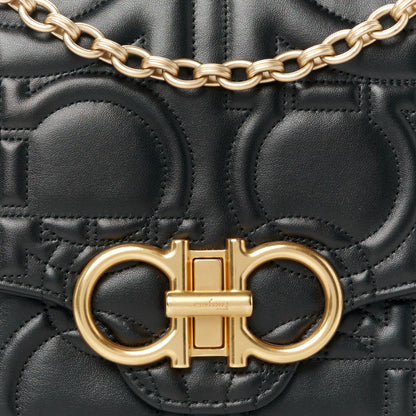 Salvatore Ferragamo Calfskin Quilted Gancini Medium Flap Bag Black 8 of 10