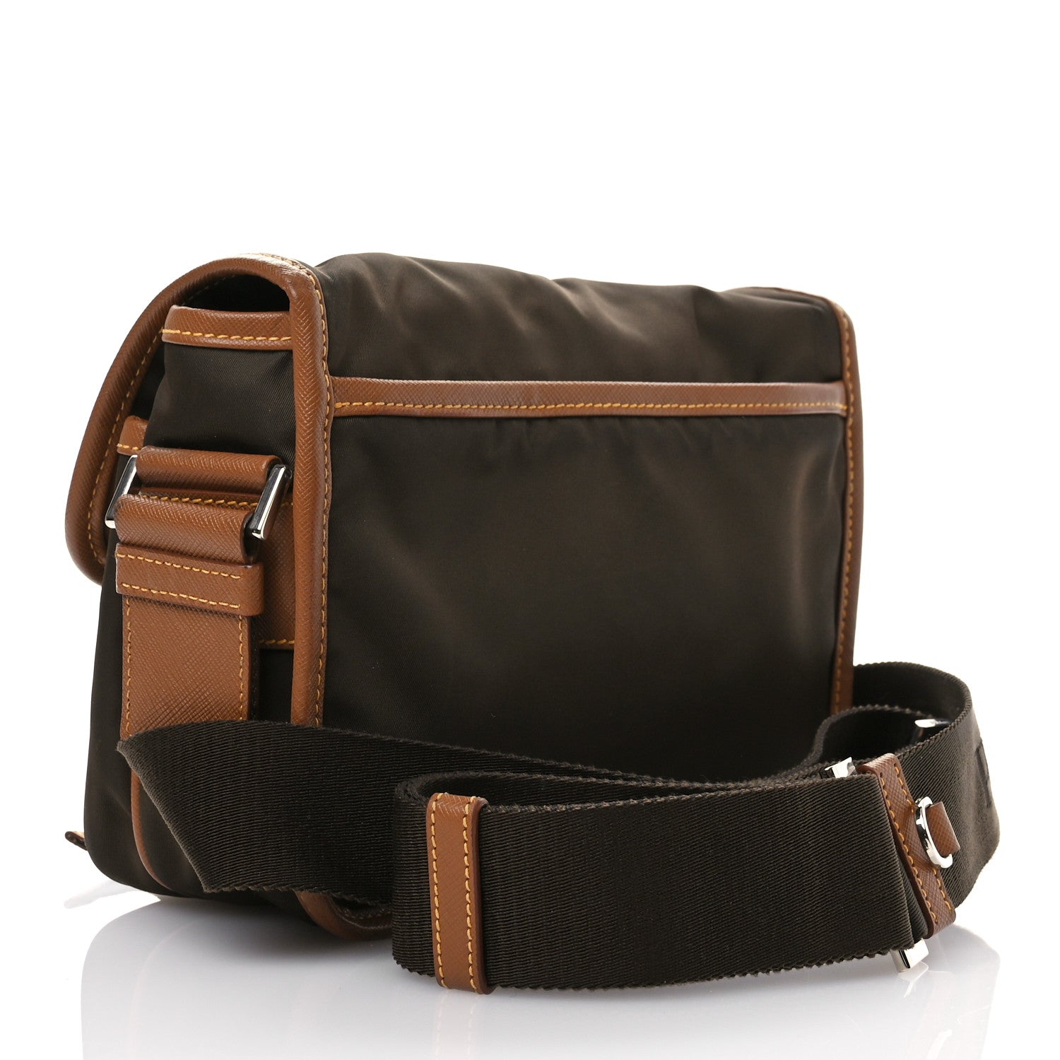 Prada Re-Nylon Saffiano Pocket Double Snap Buckle Shoulder Bag Bruciato Caramel 3 of 12