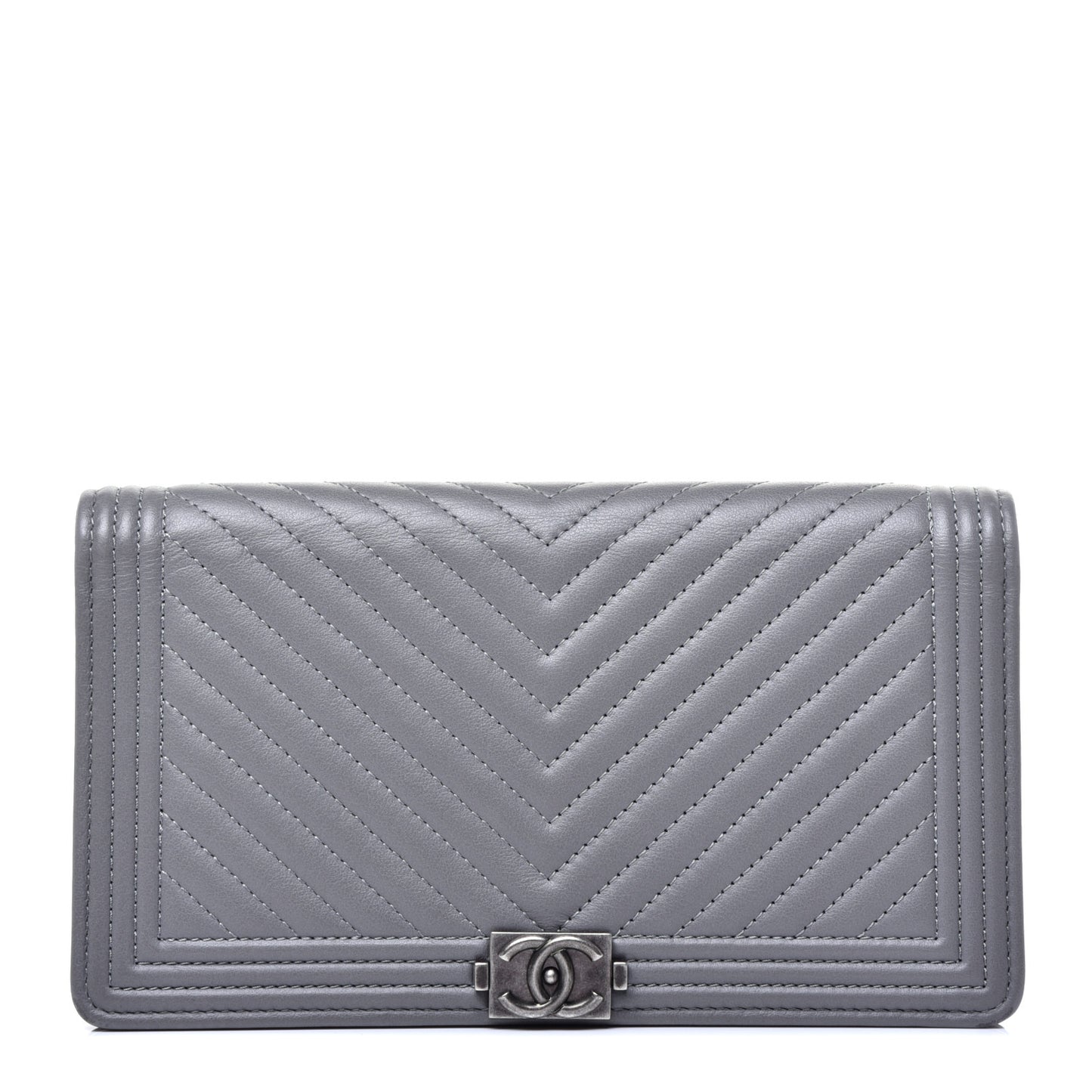 Calfskin Chevron Quilted Boy Yen Wallet Grey