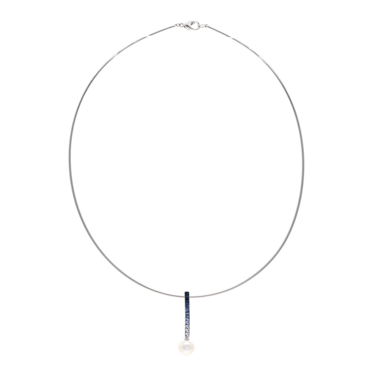 Mikimoto 18K White Gold Blue Sapphire Akoya Pearl 8mm Ocean Pendant Necklace 1 of 3