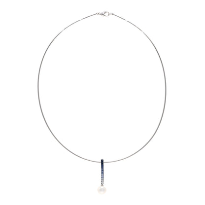 Mikimoto 18K White Gold Blue Sapphire Akoya Pearl 8mm Ocean Pendant Necklace 1 of 3