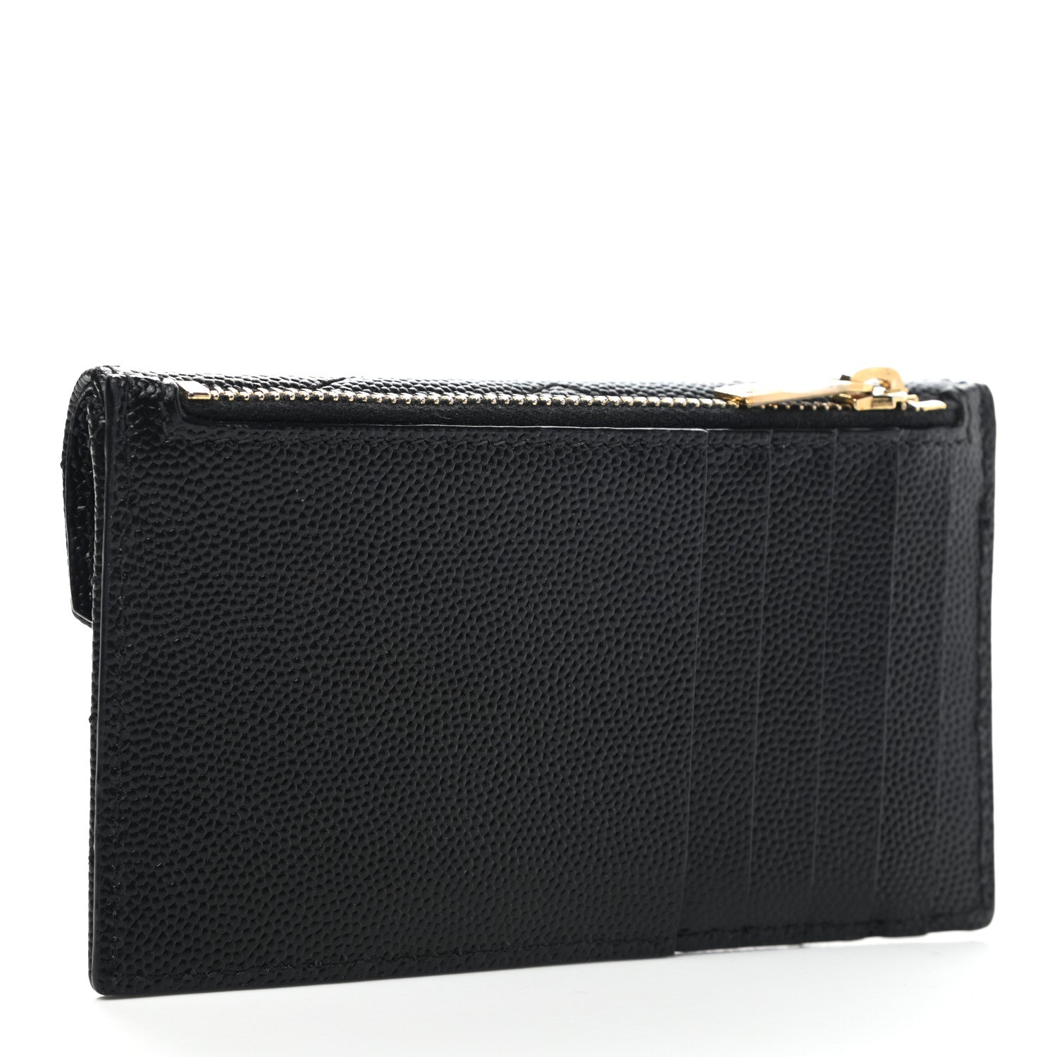 Saint Laurent Grain De Poudre Matelasse Chevron Monogram Compact Wallet Black 3 of 9
