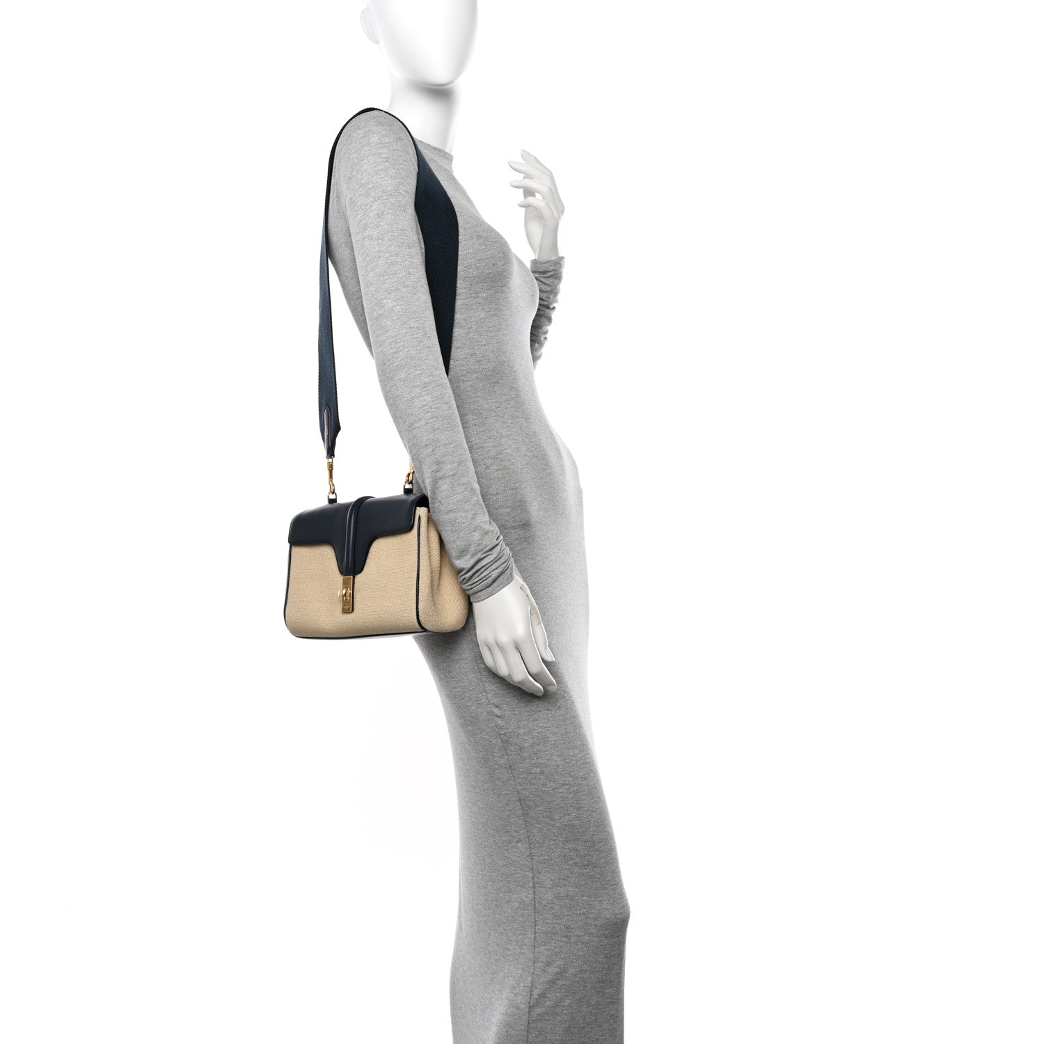 Celine Canvas Calfskin Teen Soft 16 Shoulder Bag Vanilla Navy 2 of 12