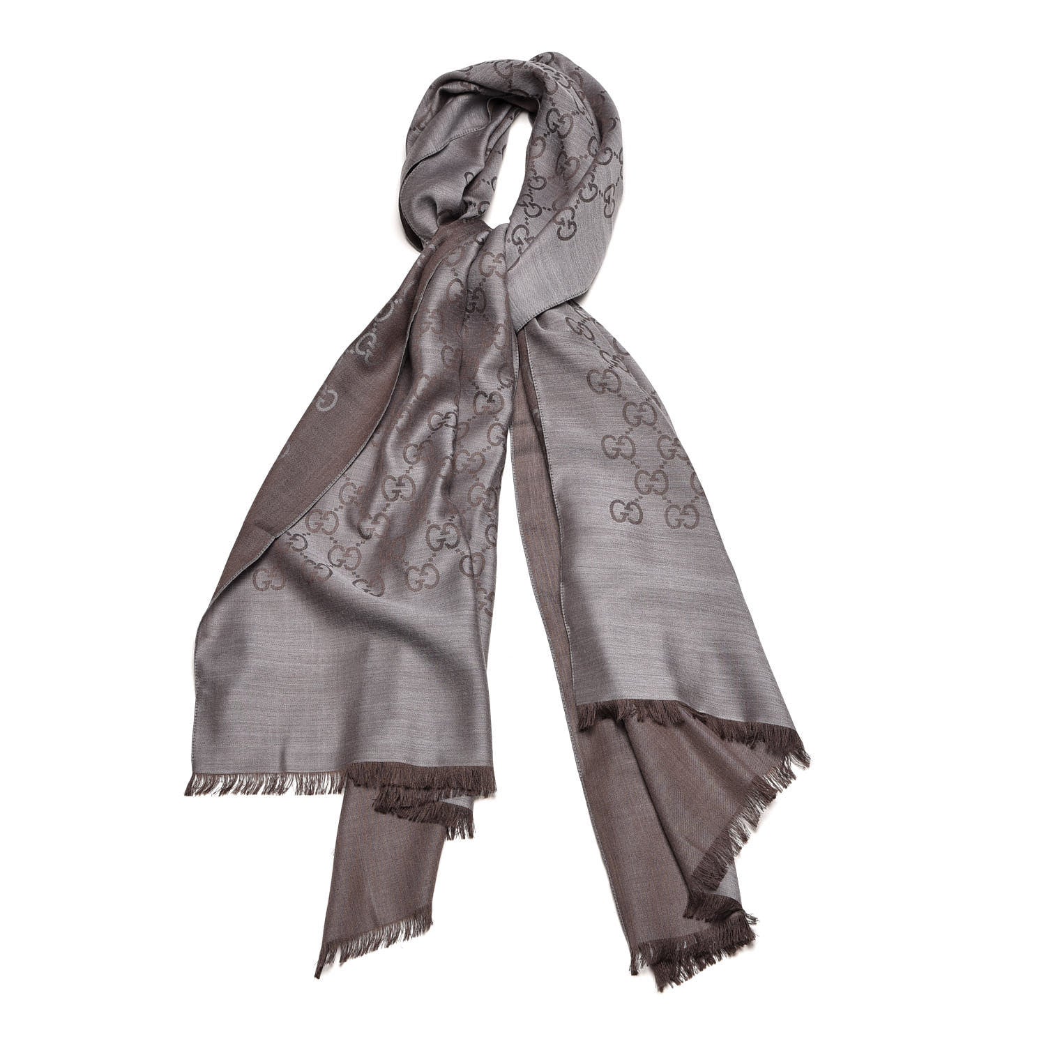 Gucci Wool Silk GG Monogram GGNat Plus Scarf Rope Dark Brown 1 of 5
