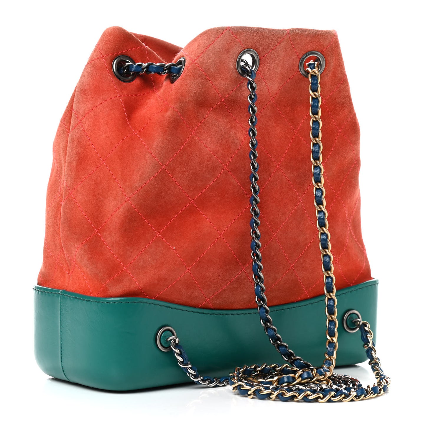 Suede Calfskin Quilted Small Gabrielle Backpack Orange Green