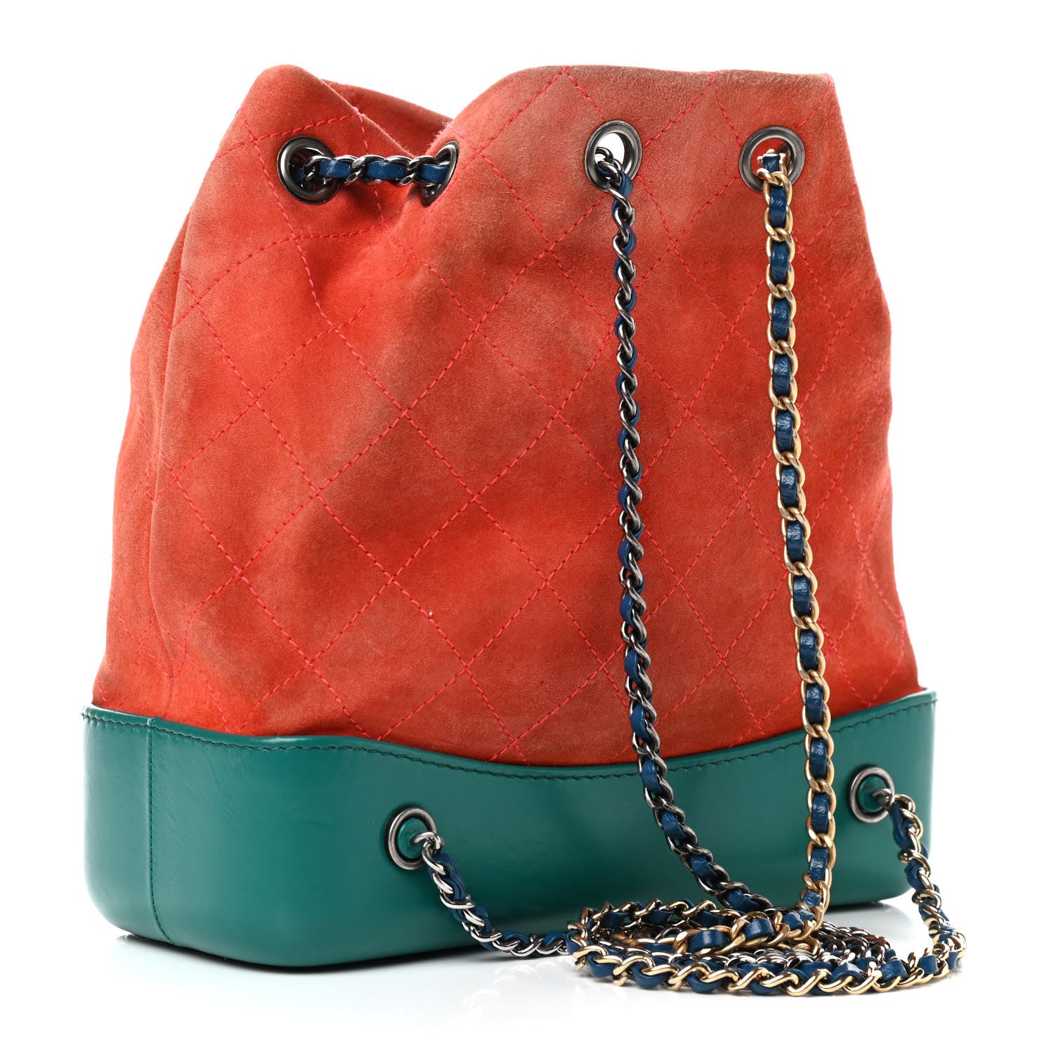 Chanel Suede Calfskin Quilted Small Gabrielle Backpack Orange Green 3 of 12