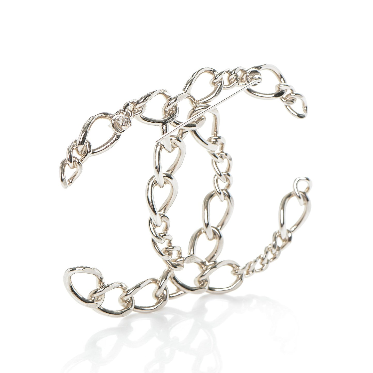 CC Chain Brooch Pin Silver
