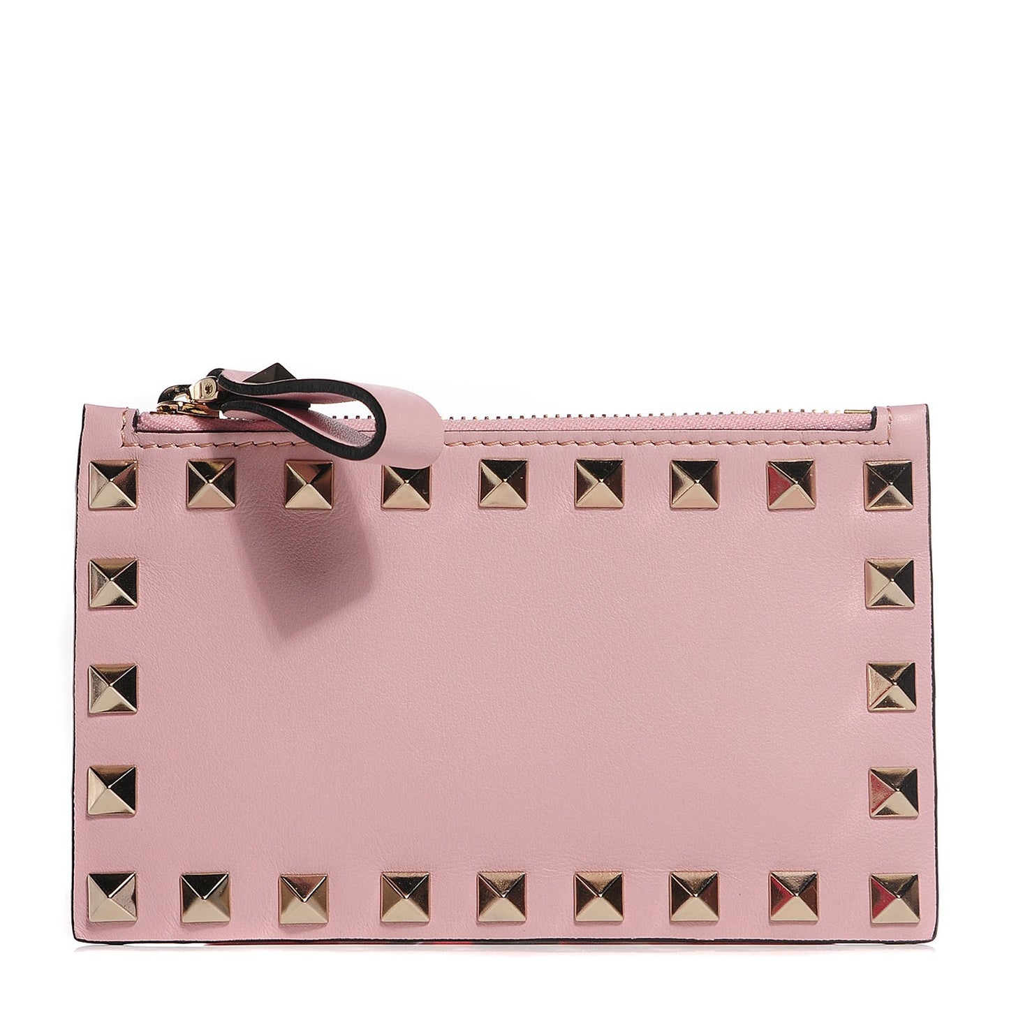 Calfskin Rockstud Coin Case Card Holder Water Rose