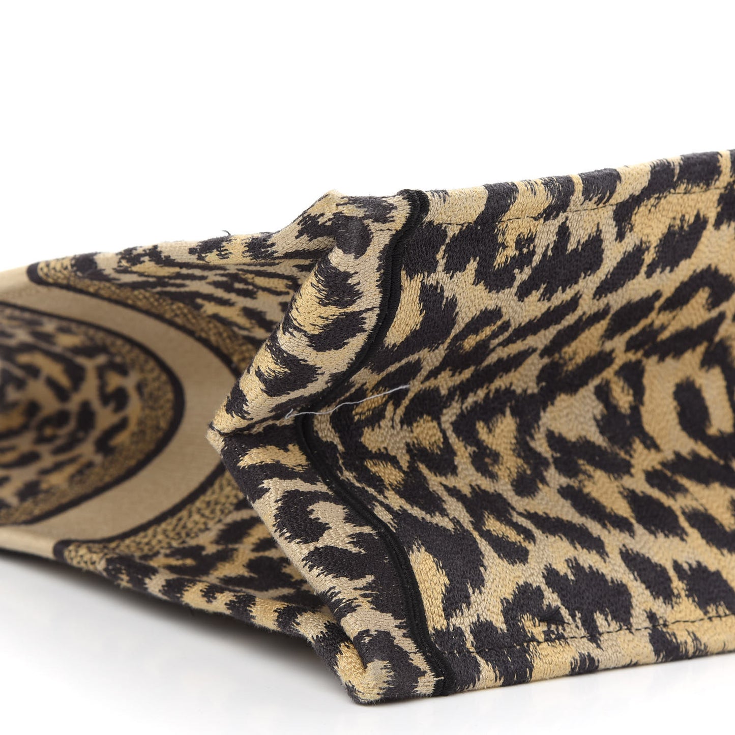 Canvas Mizza Embroidered Large Leopard Book Tote Beige