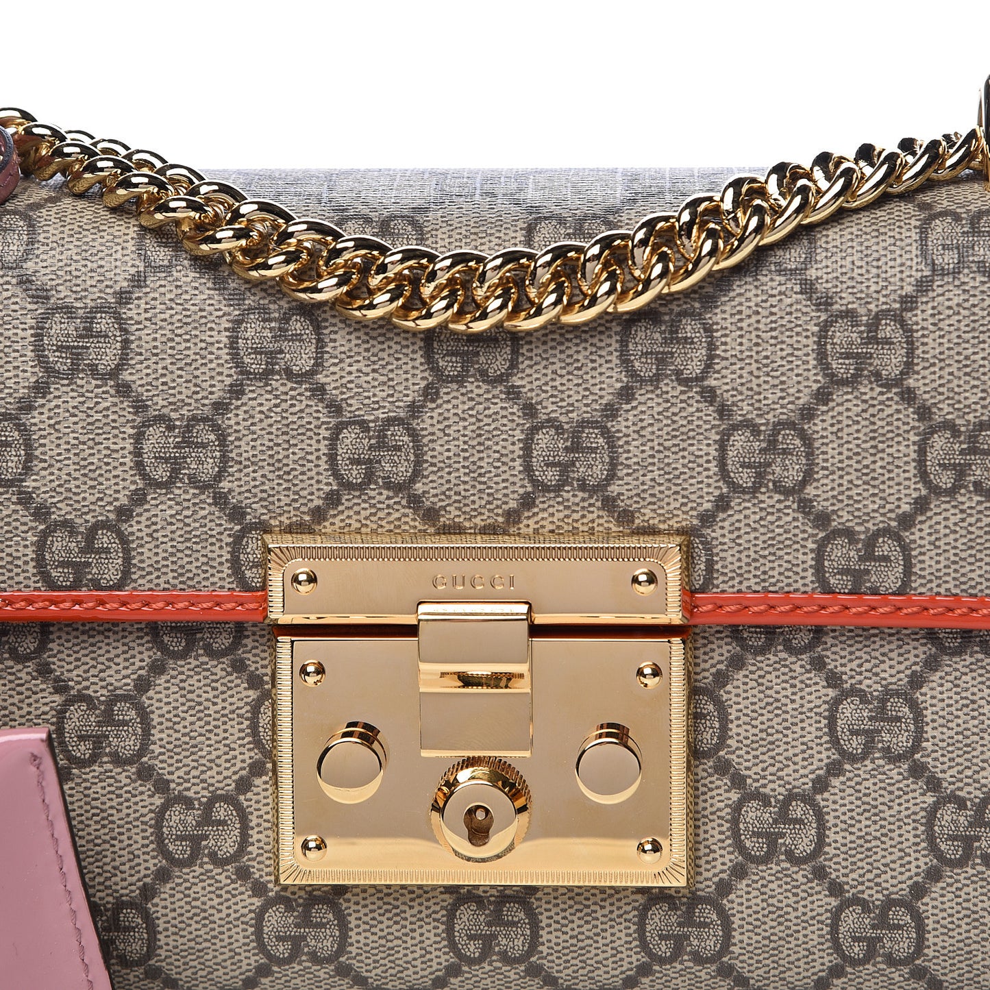 GG Supreme Monogram Patent Small Padlock Shoulder Bag Multicolor