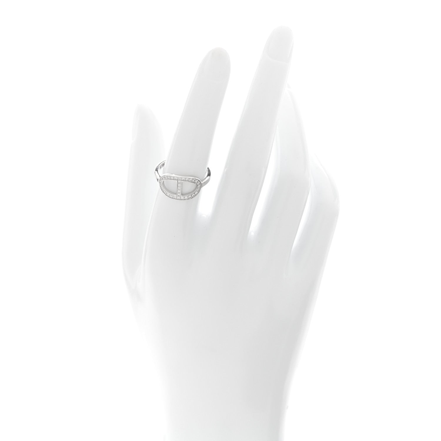 Hermes 18K White Gold Diamond MM Chaine d'Ancre Contour Ring 54 6.75 2 of 5