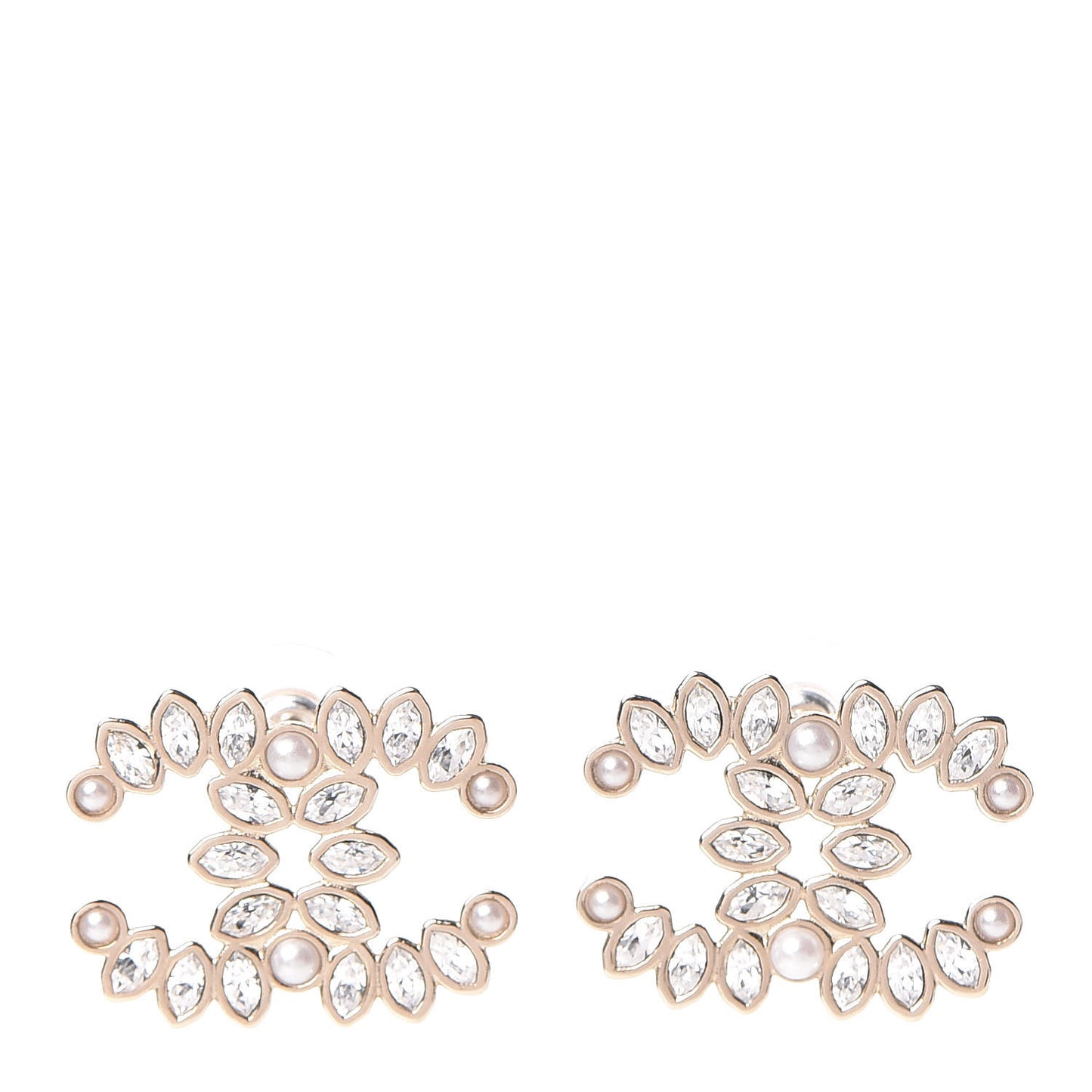 Crystal Pearl CC Earrings Gold