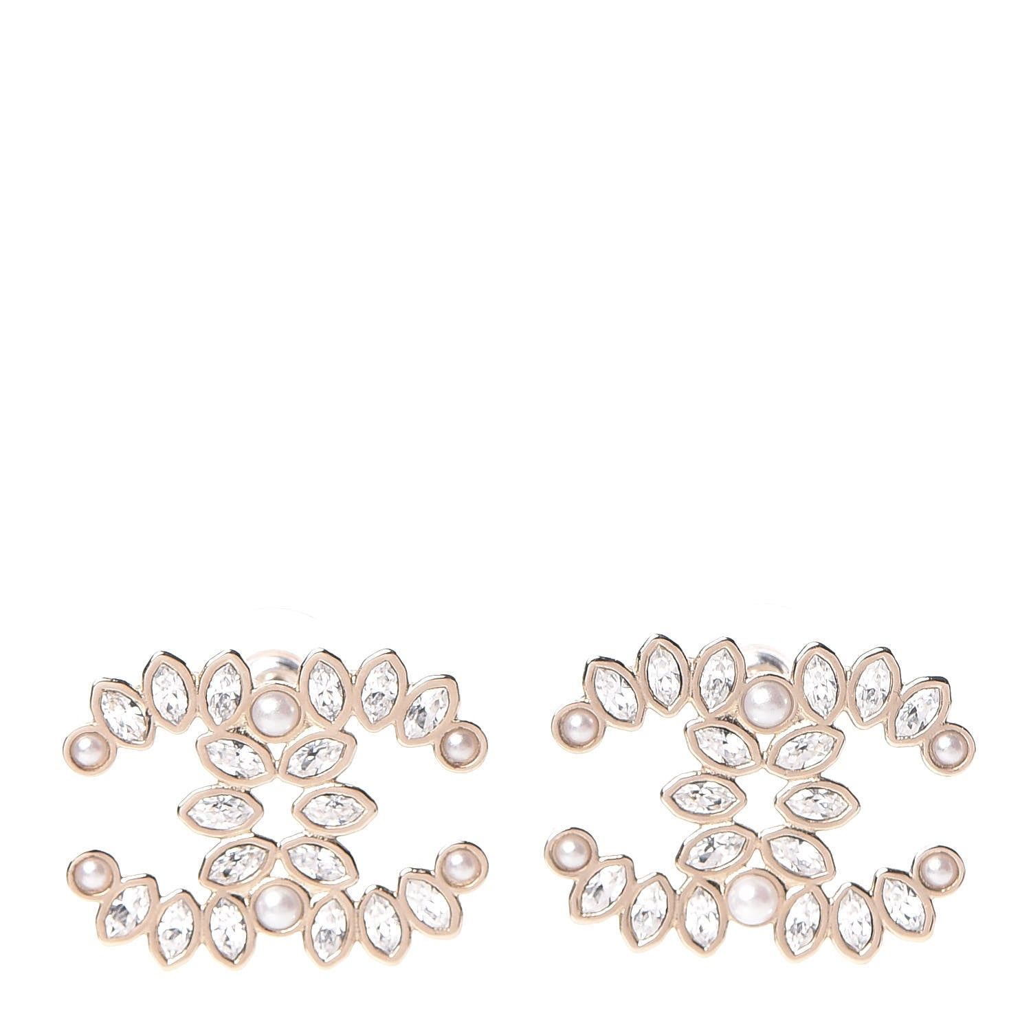 Chanel Crystal Pearl CC Earrings Gold 1 of 5