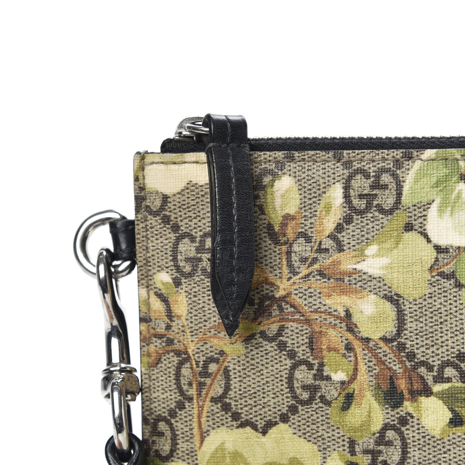Gucci GG Supreme Monogram Blooms Small Zip Wristlet Pouch Beige New Military Black 7 of 7