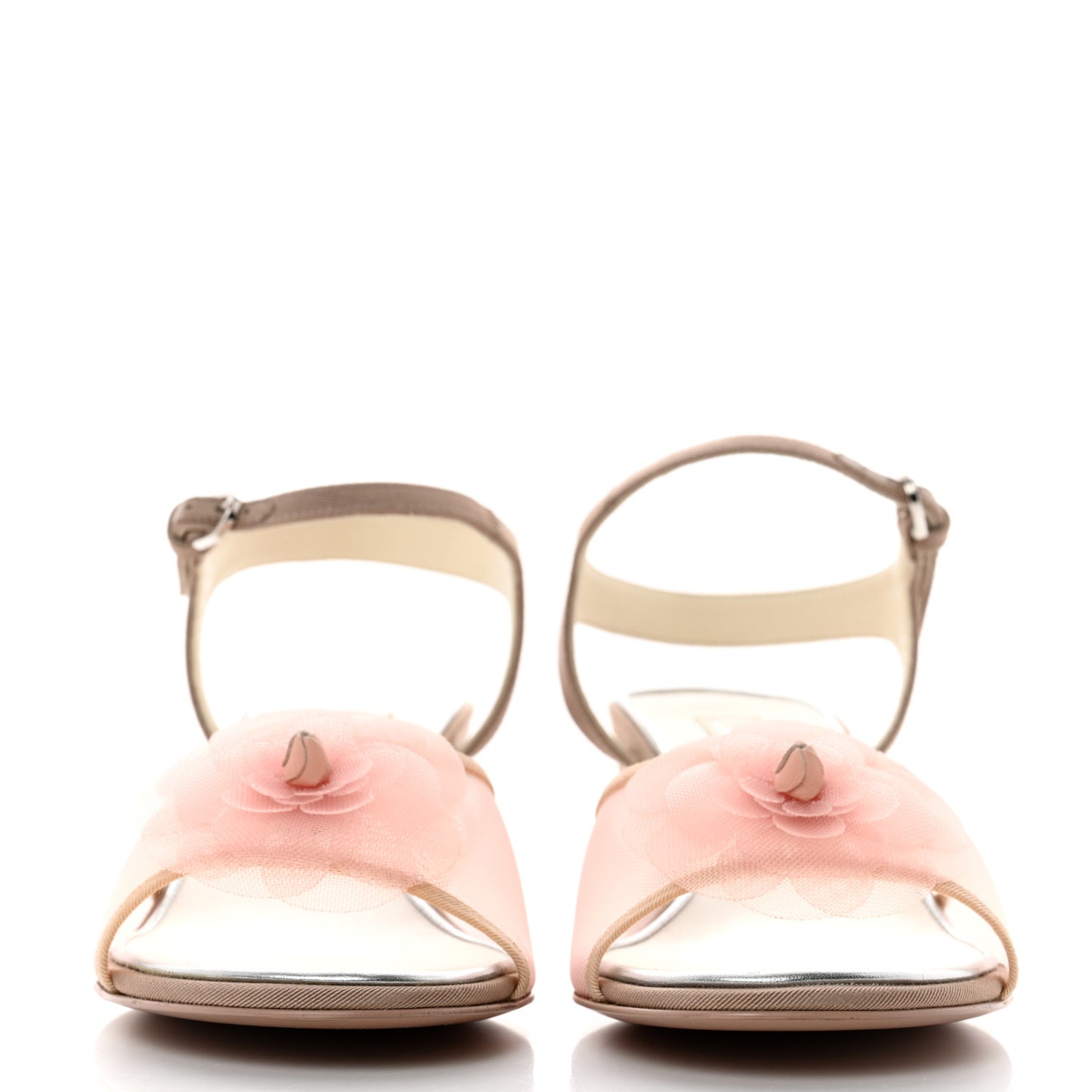 Mesh Grosgrain Camellia Sandal 35.5 Pink Beige