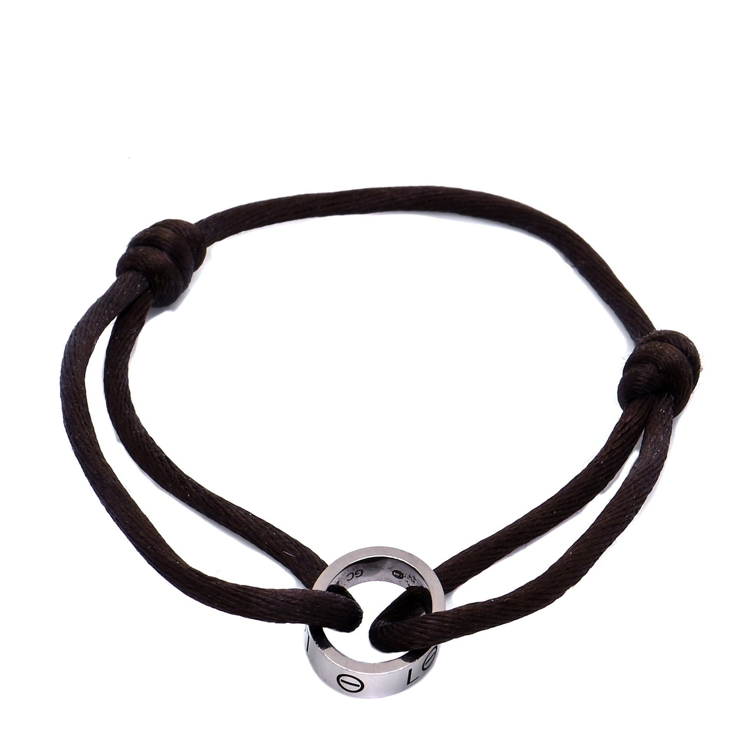 18K White Gold Charity LOVE Adjustable Cord Bracelet Brown