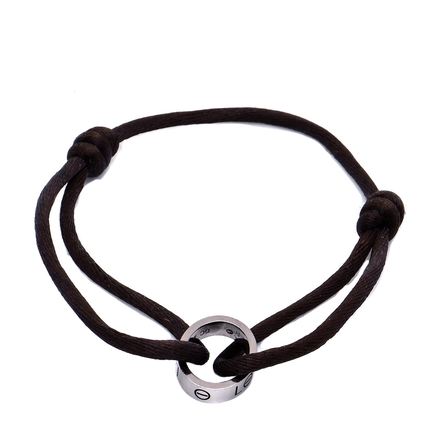Cartier 18K White Gold Charity LOVE Adjustable Cord Bracelet Brown 1 of 5