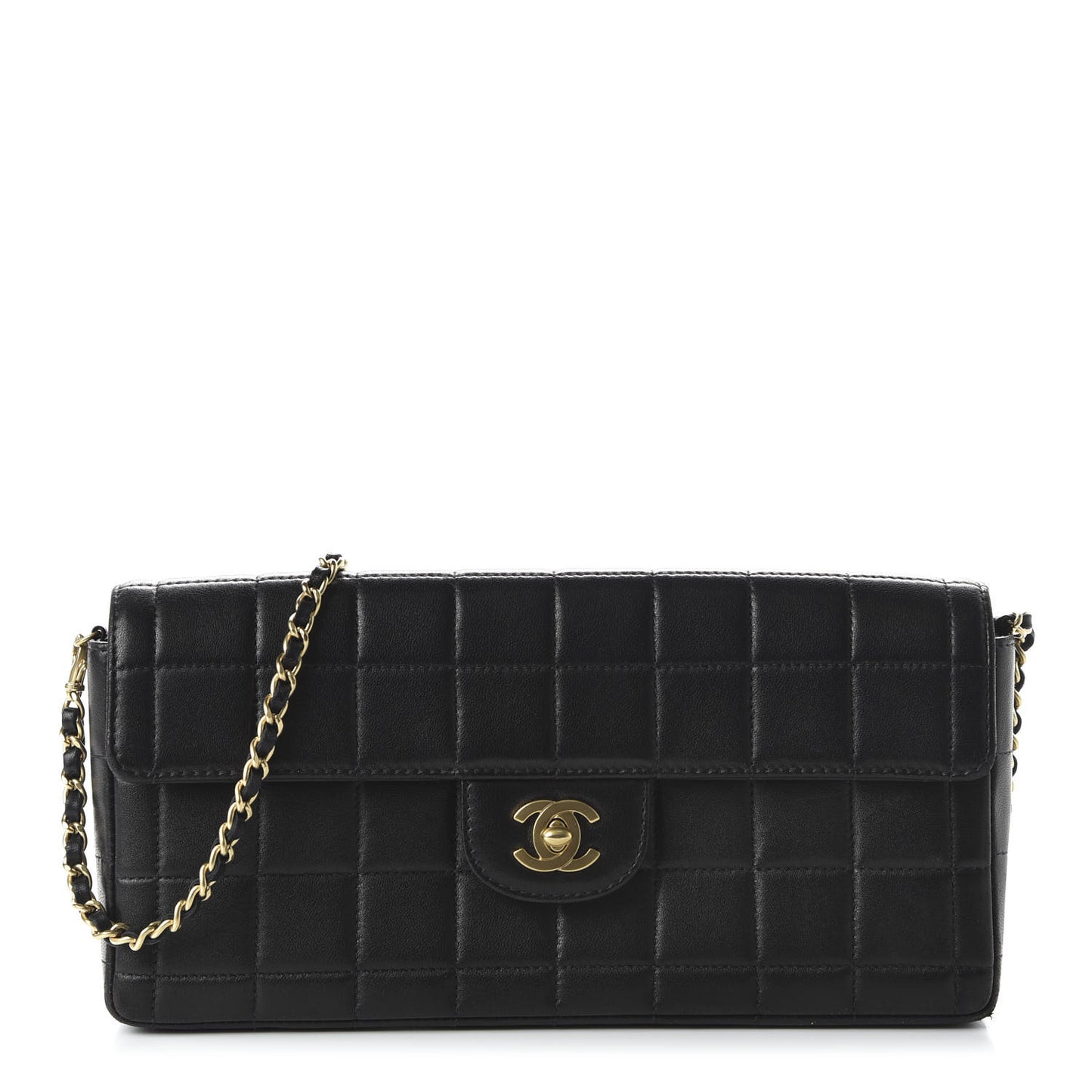 Lambskin East West Chocolate Bar Flap Black