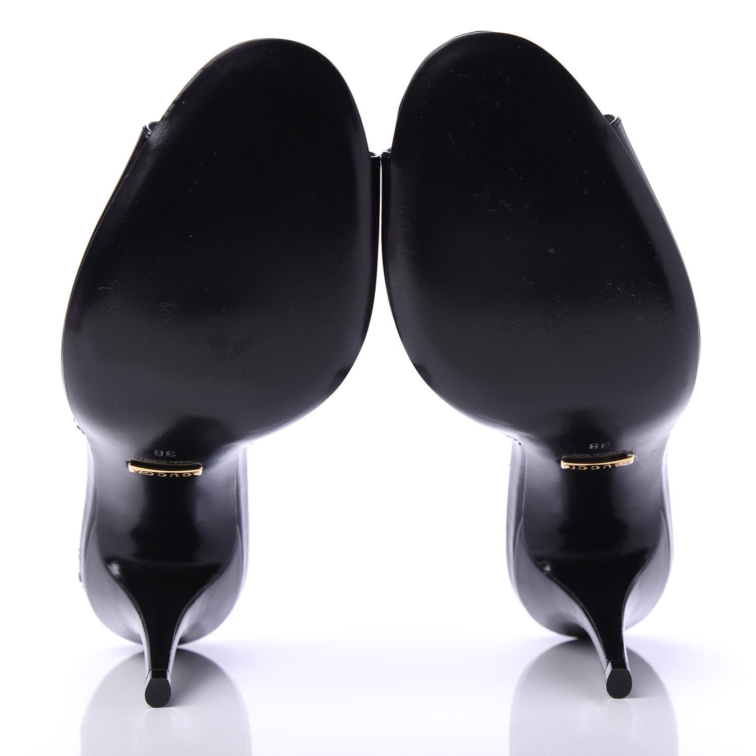 Gucci Polished Calfskin Scarlet Mid Heel Slide Sandals 38 Black 5 of 8