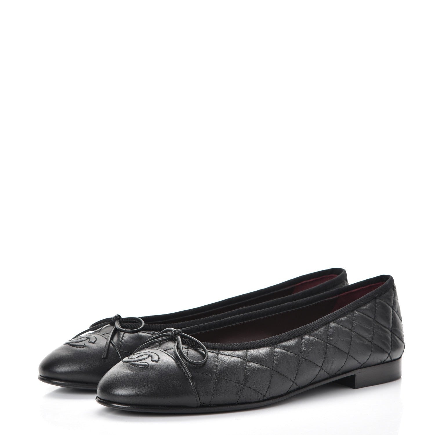Chanel Aged Calfskin Quilted Cap Toe Ballerina Flats 39 Black 3 of 11